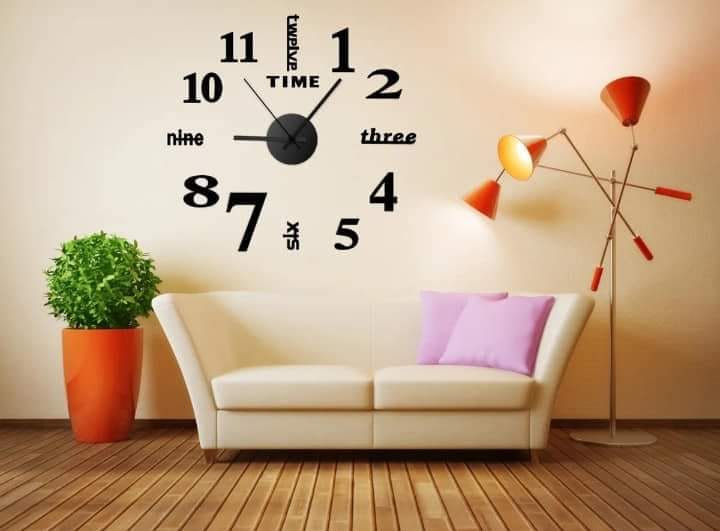 Reloj de pared decorativo adhesivo moderno B negro